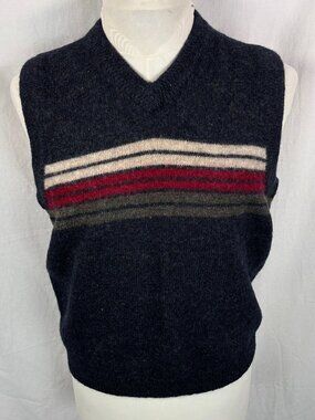 Vintage Muskoka Lakes Shetland Wool Sweater Vest Mens M Striped Hong Kong